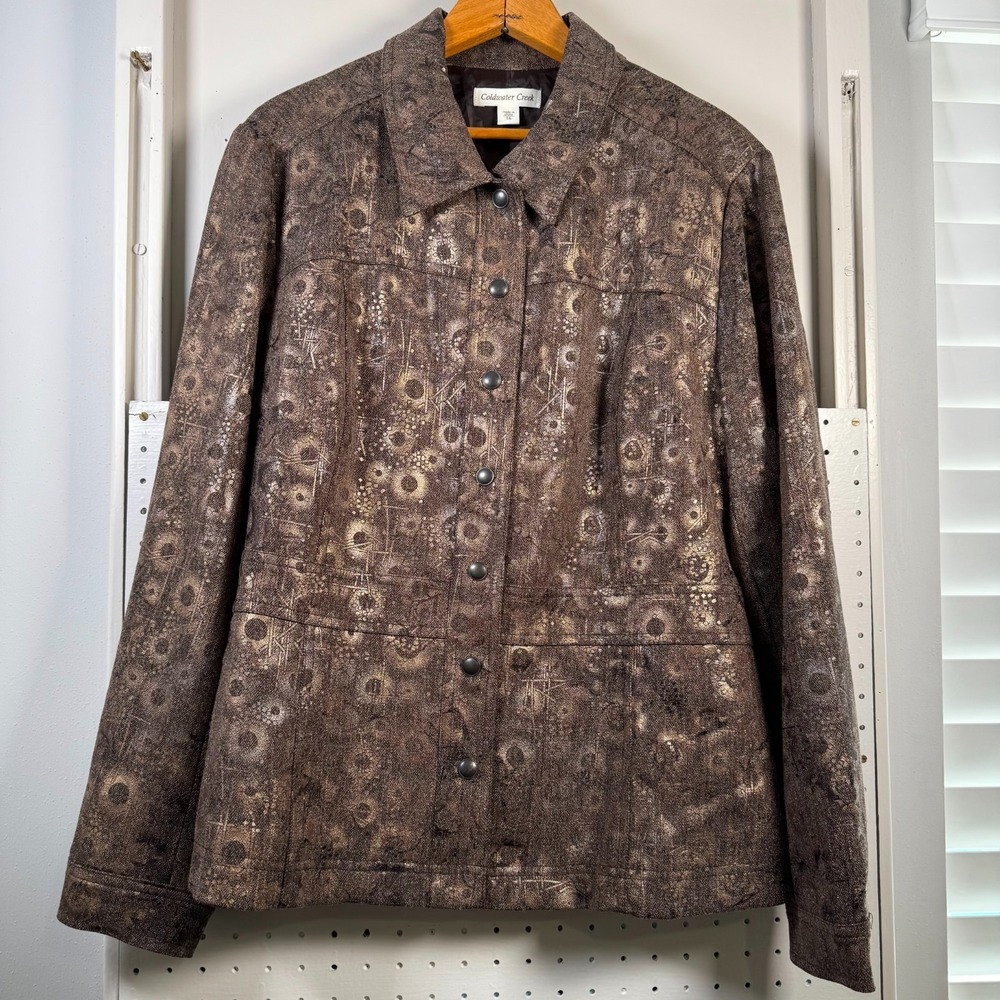 Coldwater Creek Patterned Jacket Women's Size 16 Brown Button Front Casual
